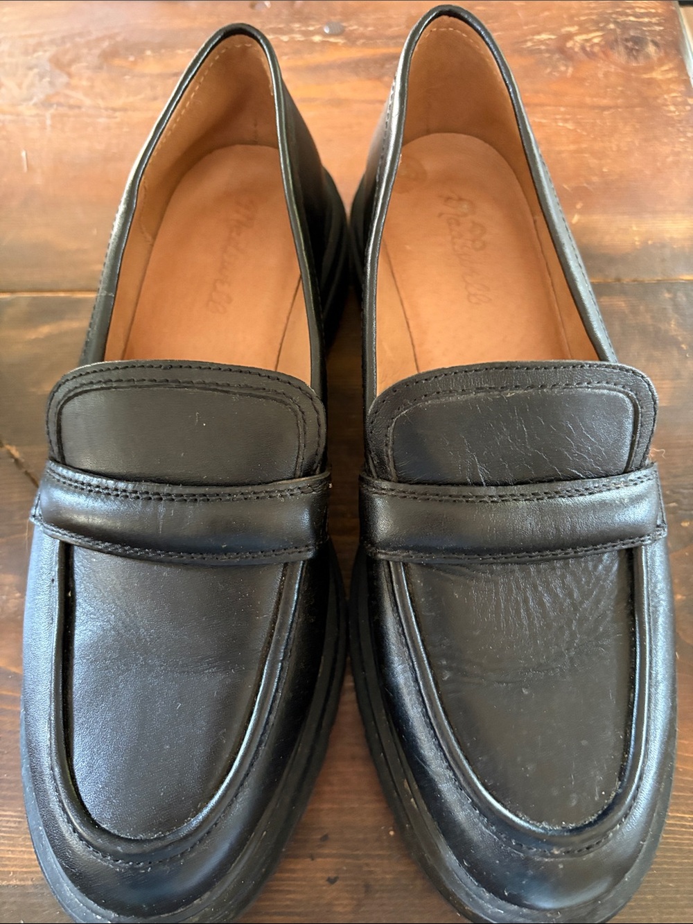 a new day Black Leather Penny Loafers for Men